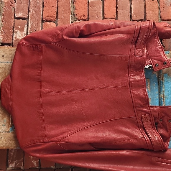 Women's Red Leather Jacket - Picture 2 of 6